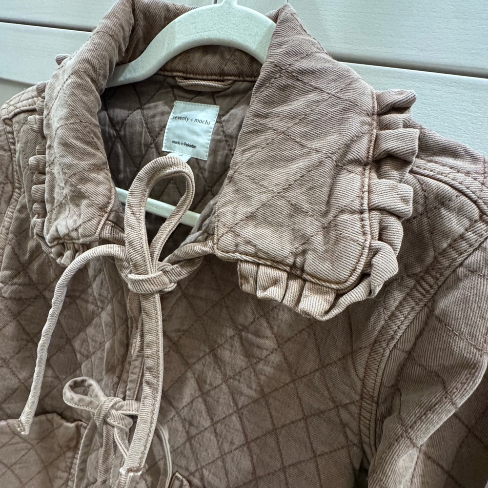 Seventy + Mochi Heidi Jacket in Washed Mocha Brown quilted denim tie front Small - Picture 10 of 13